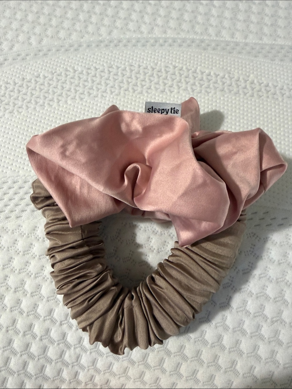 Pink and Taupe Satin Scrunchie Sleepy Tie